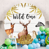 Aperturee - Circle Animals And Gold Glitter Round Birthday Backdrop